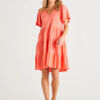 Betty Basics Cressida V-Neck Relaxed Cotton Dress - Coral 2