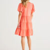 Betty Basics Cressida V-Neck Relaxed Cotton Dress - Coral 3