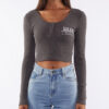 Silent Theory Poison Cropped Long Sleeve Top - Coal 3