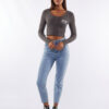 Silent Theory Poison Cropped Long Sleeve Top - Coal 5